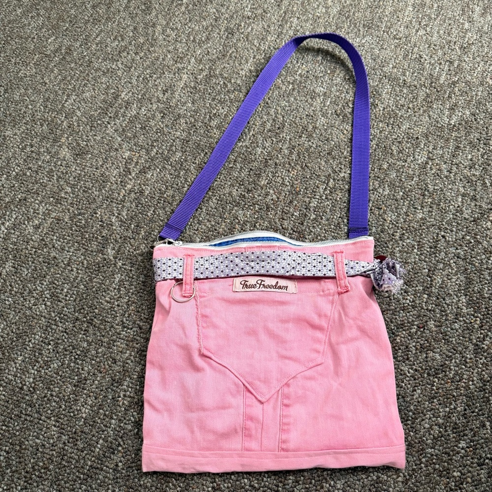 True Freedom Pink Crossbody Bag with‎ Purple Strap Y2K Hippie